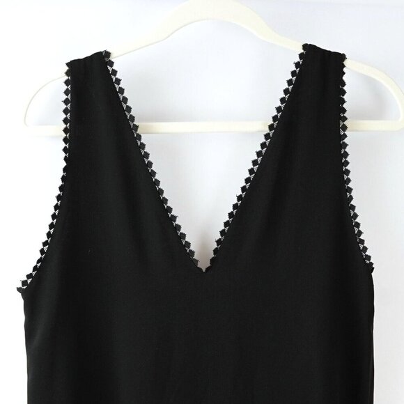The Kooples Black Midi Slip Dress Embroidered V Neck - M - NWT - Picture 2 of 9